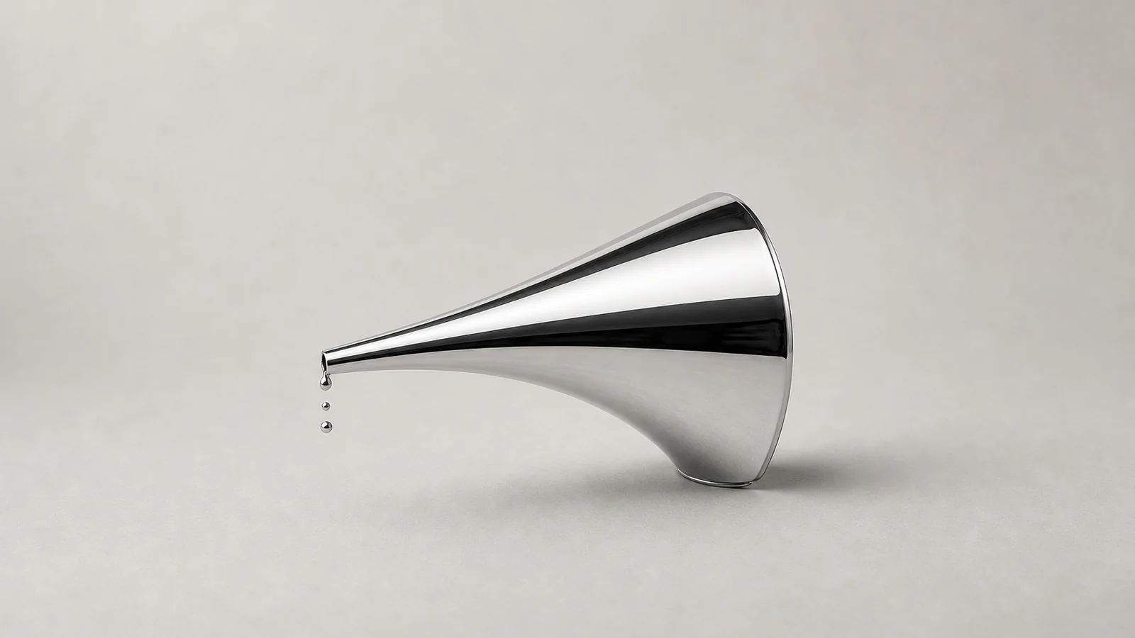 A pipe narrowing sharply from a wide mouth to a thin nozzle