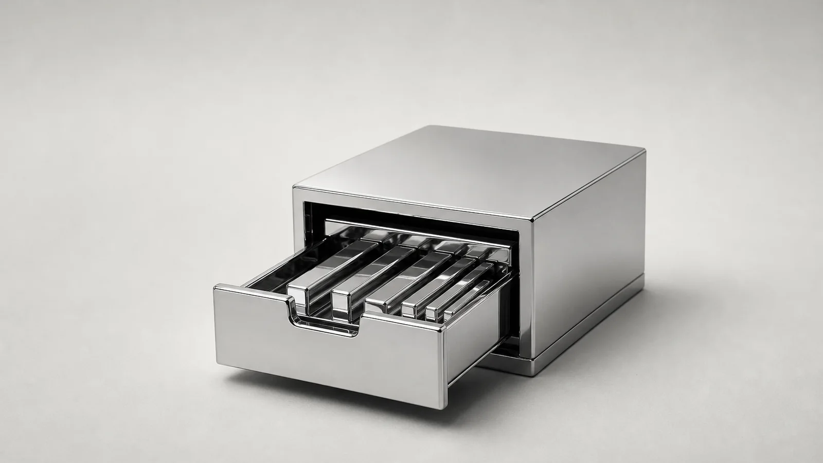 Diagram: a storage drawer with bars of different lengths