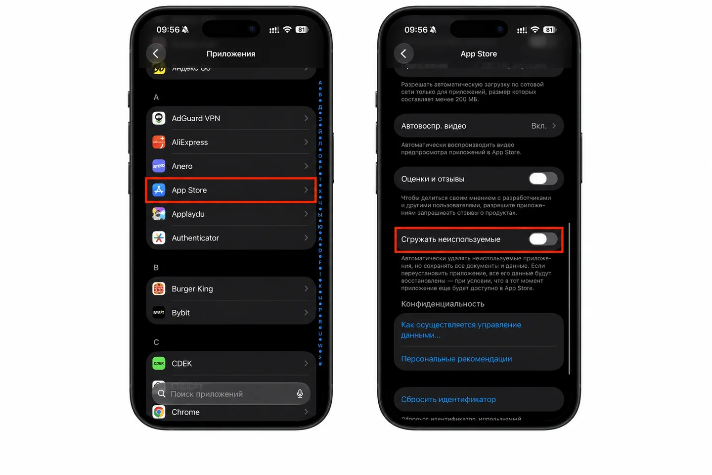 App Store: the Offload Unused Apps toggle